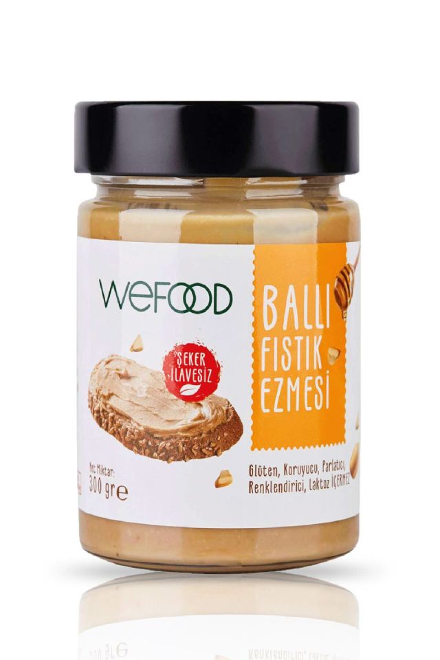 Wefood x 2 Adet Şekersiz Ham Ballı Fıstık Ezmesi 300gr