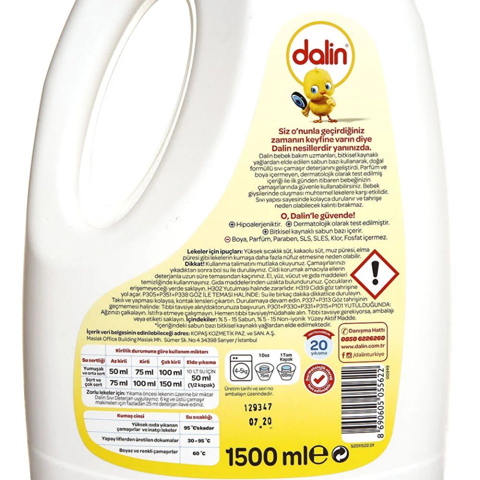 Dalin Sensitive Doğal Sabun Bazlı Sıvı Çamaşır Deterjanı 1500 ml