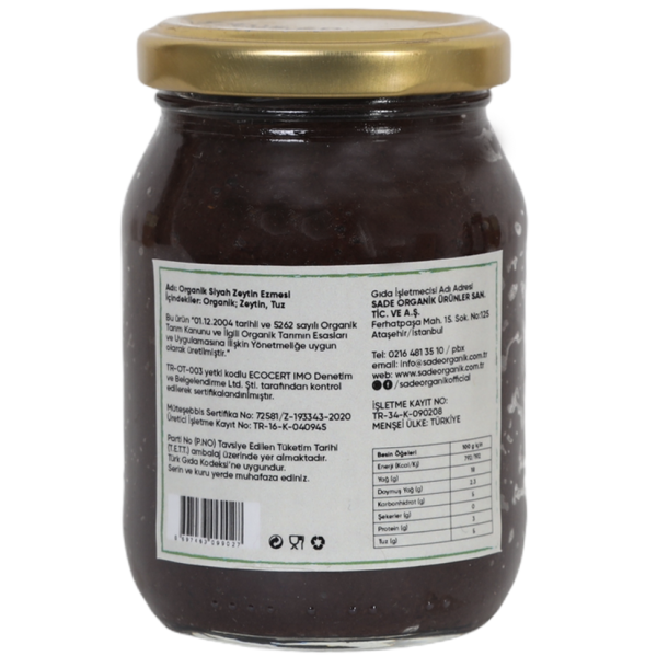 Sade Organik x 4 Kavanoz  Siyah Zeytin Ezmesi 170 gr