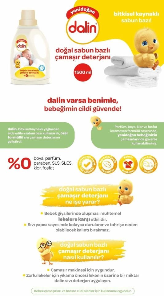 Dalin x 4 Adet Sensitive Doğal Sabun Bazlı Sıvı Çamaşır Deterjanı 1500 ml