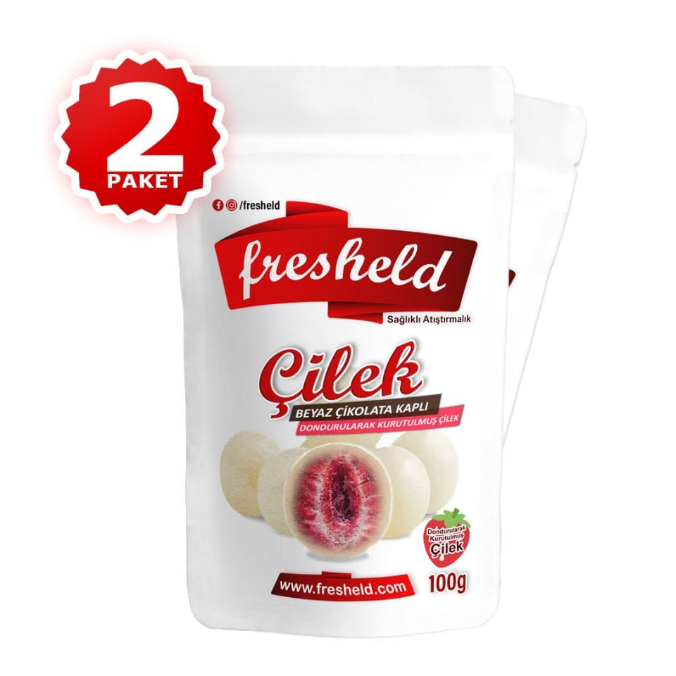 x 2 Paket Beyaz Çikolata Kaplı Çilek 100g