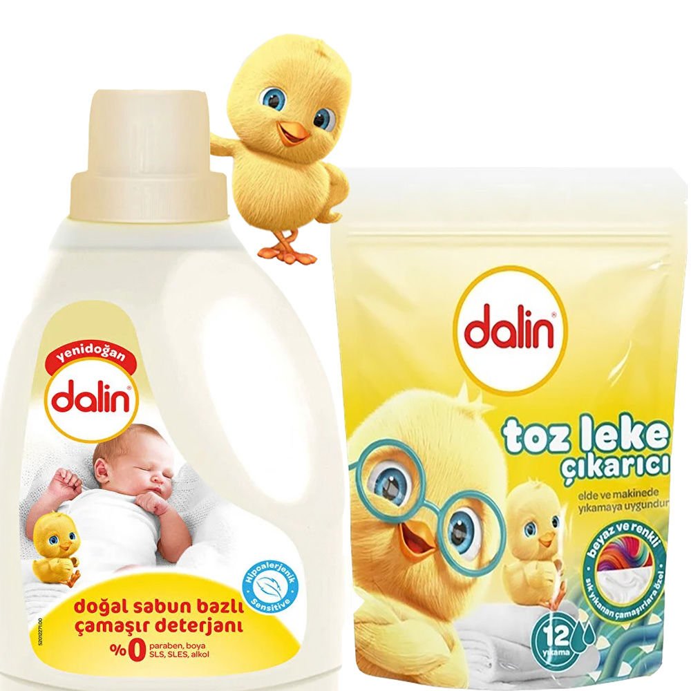 Dalin 2'li Özel Set Doğal Sabun Bazlı Sıvı Çamaşır Deterjanı 1500 ml - x 2 Adet Toz Leke Çıkarıcı 500 gr