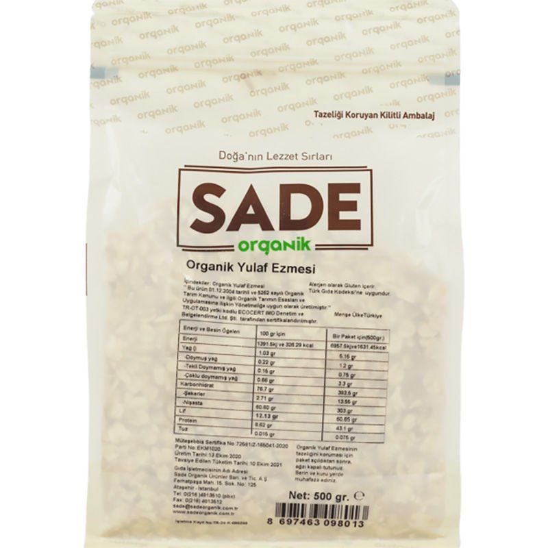 Sade Organik x 2 Paket Yulaf Ezmesi 500g