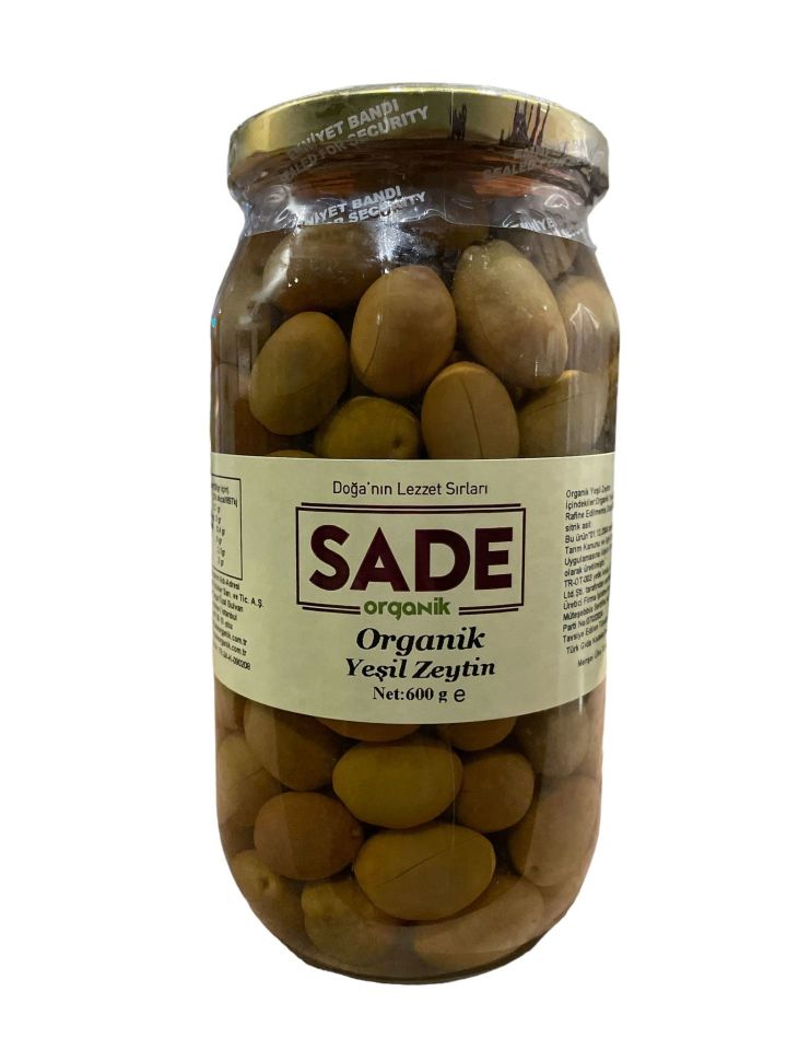 Sade Organik  Yeşil Zeytin 600 gr